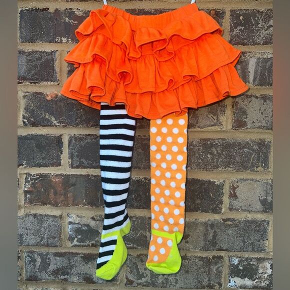 Mud Pie Halloween Tights with Orange Ruffle Skirt - size 2-3y - Picture 1 of 4